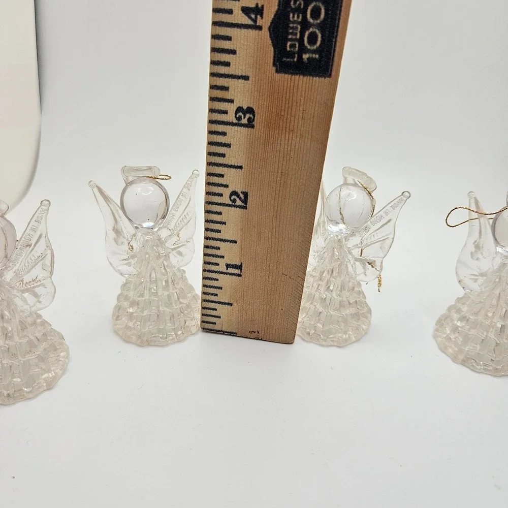 Vintage Yuletide Crystal Angels Ornament Set of 6 | Clear Plastic | Made in Hong